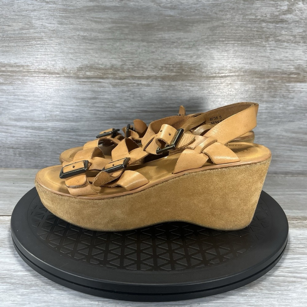 Kork-Ease Women's Madalena Platform Wedge Buckled Strappy Leather Sandals Size 6